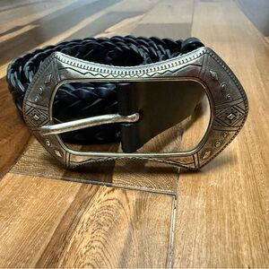 ba&sh Black Braided Belt with Silver Buckle sz 90